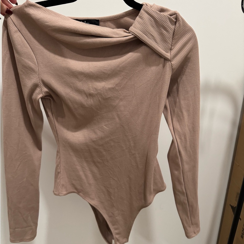 Lulus Ribbed Long Sleeve Bodysuit - Nude